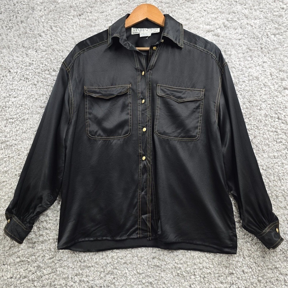 Vtg Starington Women Silk Western Button Up Shirt Size‎ 4 Cowgirl Minimalist
